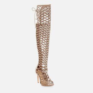 Schutz Karlyanna Over The Knee Caged Stiletto Embellished Sandal
